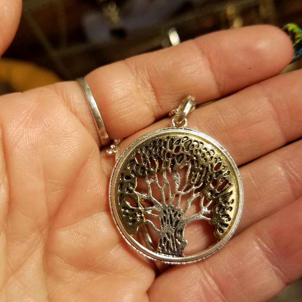 Silver and gold tree pendant